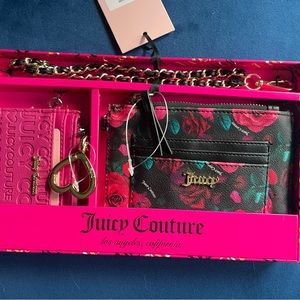Juicy Couture black multi rose wristlet and credit card holder